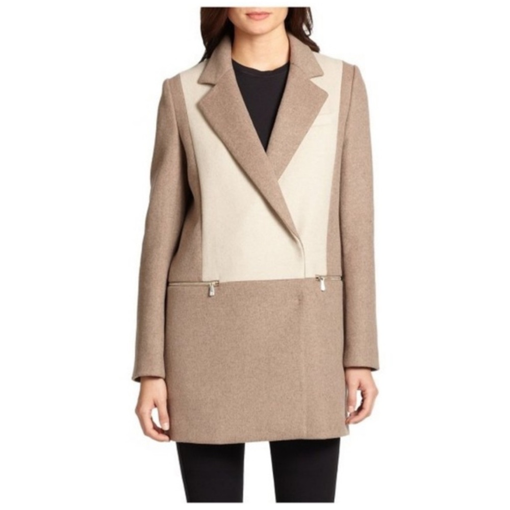 Dawn Levy Lila Natural Two-Tone Tan and Cream Wool Coat, Size XS, Preloved